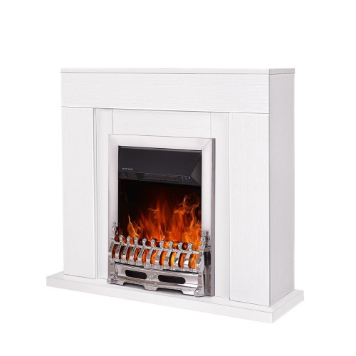 Cheminée électrique sur pied – Agnes blanc & Galileo Silver – 2000 W – flamme LED orange – style classique - ArtFlame