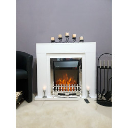 Cheminée électrique sur pied – Agnes blanc & Galileo Silver – 2000 W – flamme LED orange – style classique - ArtFlame