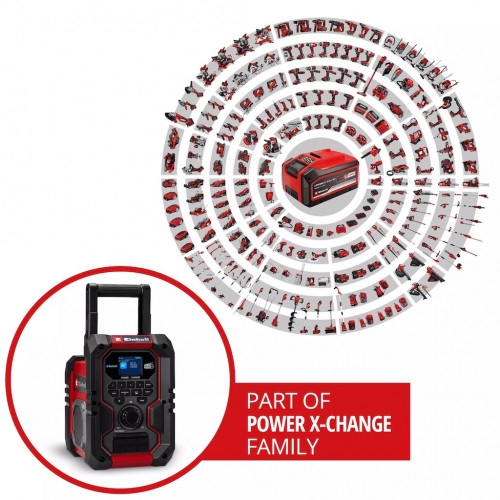 Radio de chantier sans fil – DAB+ / FM / Bluetooth – 2 haut-parleurs stéréo – Écran TFT couleur – Alimentation sur batterie ou s - EINHELL 