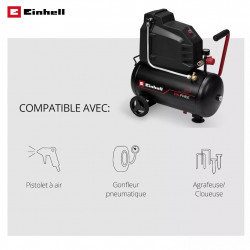 Compresseur d’air – TC-AC 190/24/8 I OF – 1100 W – Cuve 24 L – 8 bar – Moteur à induction – Pompe sans lubrification RECONDITION - EINHELL 