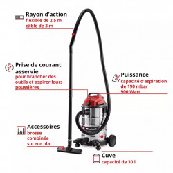 Aspirateur eau et poussières avec prise asservie – TC-VC 3055 SA RECONDITIONNE - EINHELL 