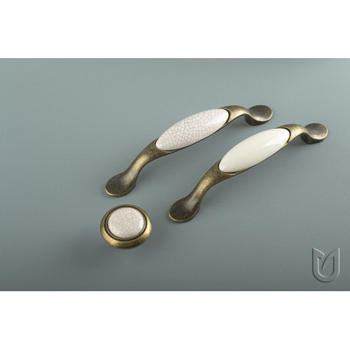 Poignée de meuble Gipa 96 doré vintage/porcelaine blanc + vis - Sans marque