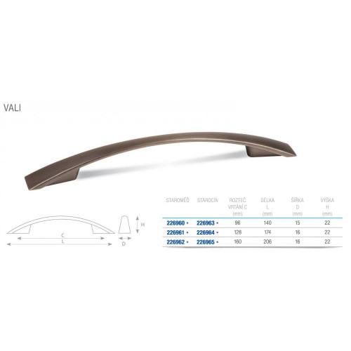 Poignée de meuble Vali 160 cuivre ancienne foncée - Sans marque