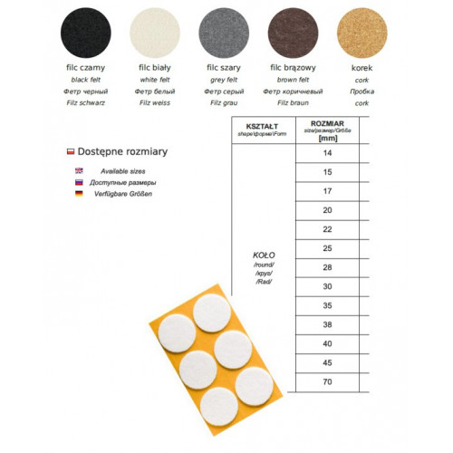 Patin pour pied de meuble feutre 28/3mm blanc feuilles (15 pcs) - Sans marque