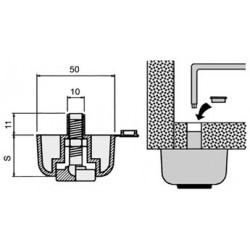 Glissière pour pied de meuble avec rectification hauteur 17mm noir - Sans marque