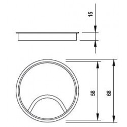Passe-câble métal 60 mm acier brossé - Sans marque