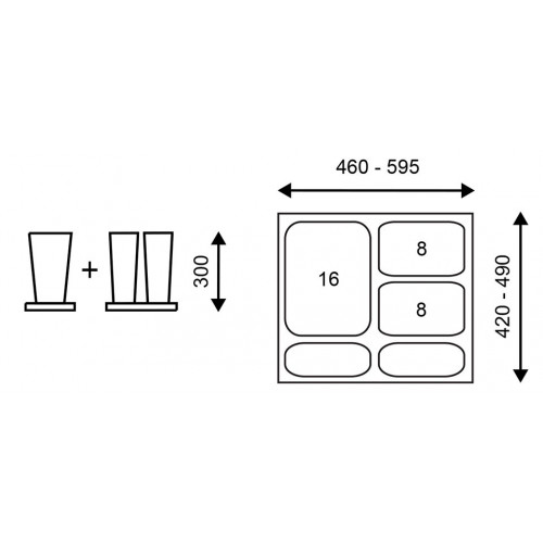 Trieur à déchets 1x16 + 2x8 l inséré dans tiroir 600 mm, anthracite - Sans marque