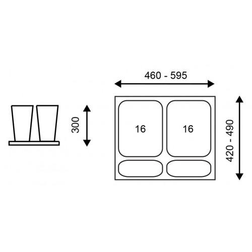 Trieur à déchets 2x16 l insert pour tiroir 600 mm, anthracite - Sans marque