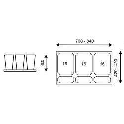 Trieur à déchets 3x16 l intégré tiroir 800-900 mm, anthracite - Sans marque