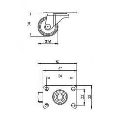Roulette de meuble 25mm pivotante noire - Sans marque