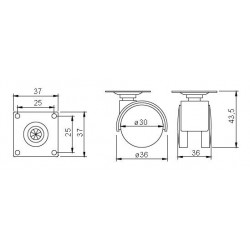 Roulette de meuble 30mm plaquette frein noir - Sans marque