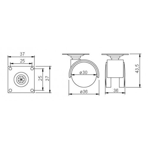 Roulette de meuble 30mm plaquette frein noir - Sans marque