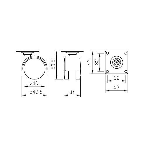 Roulette de meuble 40mm gris plaquette frein - Sans marque