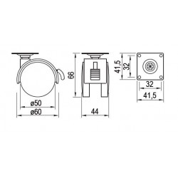 Roulette de meuble 50mm plaquette frein gris - Sans marque