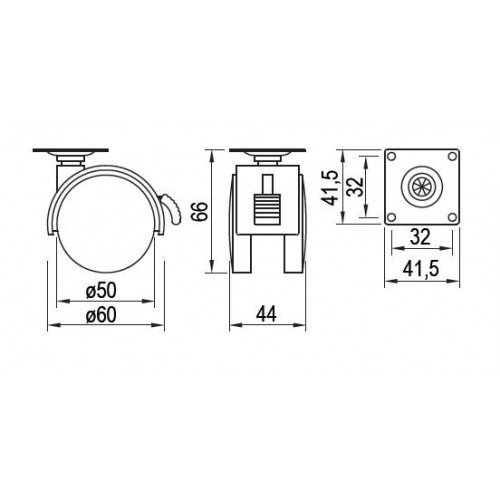 Roulette de meuble 50mm plaquette frein gris - Sans marque