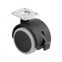 Roulette de meuble avec bande de roulement souple O50mm avec plaque et frein gri de marque Sans marque, référence: B9404900