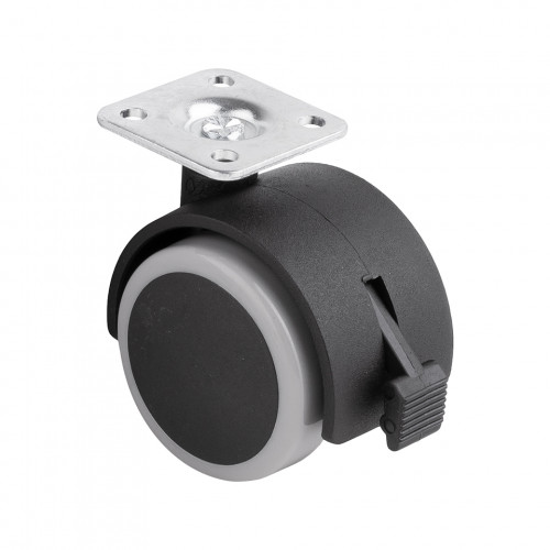 Roulette de meuble avec bande de roulement souple O50mm avec plaque et frein gri - Sans marque