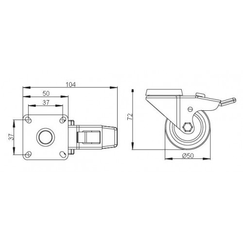 Roulette de meuble TPE 50mm pivotante avec frein - Sans marque