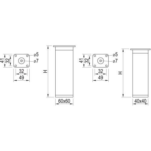 Pied de meuble FA012 60 mm réglable chrome mat - Sans marque