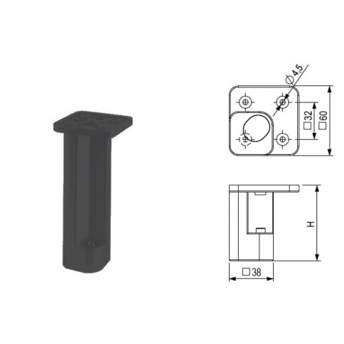 Pied de meuble FP005 100 mm réglable noir mat - Sans marque