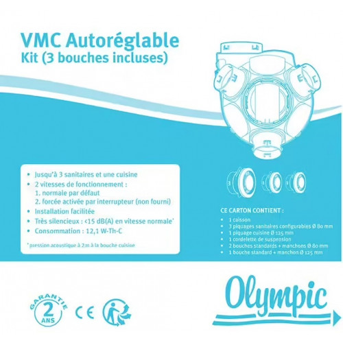 Kit VMC simple flux autoréglable – OLYMPIC – Silencieuse – Pour maison jusqu’à 5 pièces – Fabrication française - Olympic