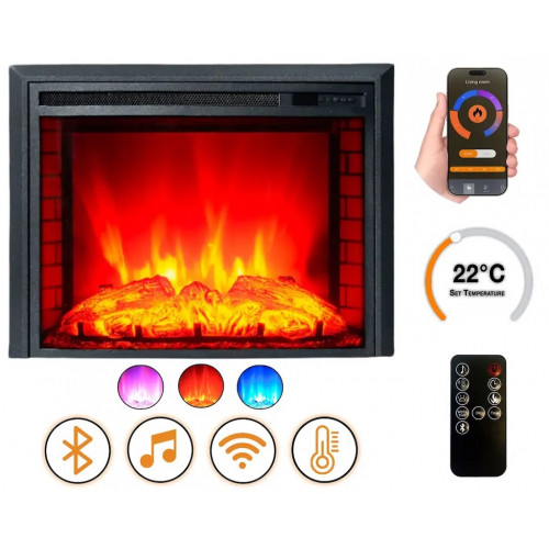 Cheminée électrique - EF3 - 1800 W avec effet flamme réaliste, chauffage 17 à 27 °C - Bluetooth Wi-Fi - DLC Home