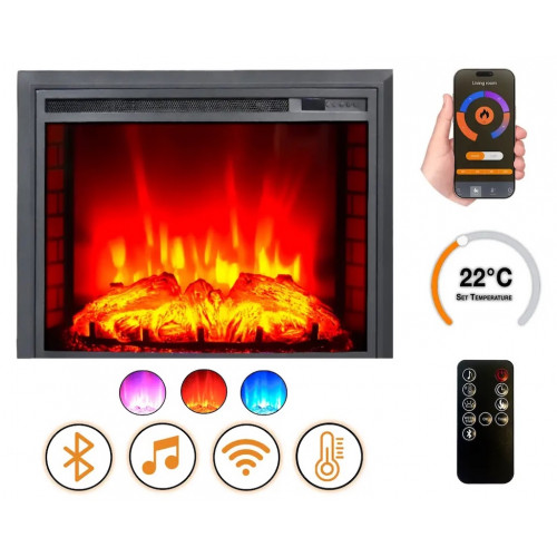 Cheminée électrique - EF4 - 1800 W avec effet flamme réaliste, chauffage 17 à 27 °C - Bluetooth Wi-Fi - DLC Home