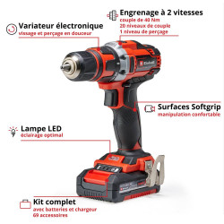 Perceuse visseuse sans fil TE-CD 18/40 Li +69, 2 vitesses, 21 positions, 2 batteries 2,0Ah RECONDITIONNE - EINHELL