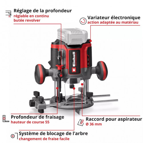 Défonceuse sans fil - TP-RO 18/55 Li BL-Solo - Brushless - Course 55 mm - Power X-Change - EINHELL 