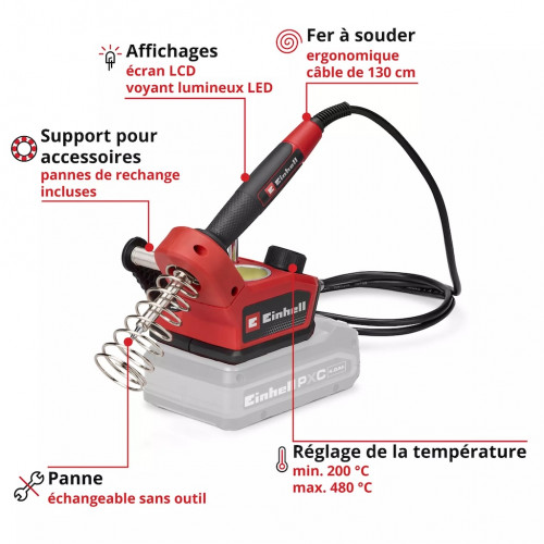 Fer à souder sans fil – TE-SI 18/480 Li E-Solo – 200 à 480 °C – Power X-Change - EINHELL 