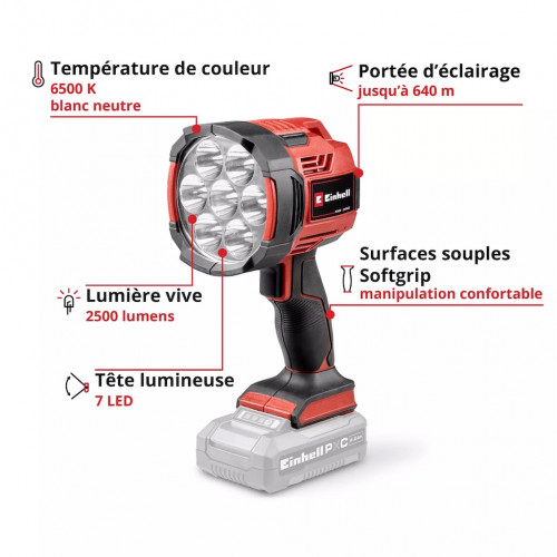 Lampe sans fil LED - TE-CL 18/2500 Li-Solo - 2500 lm - Portée 640 m - Power X-Change - EINHELL 