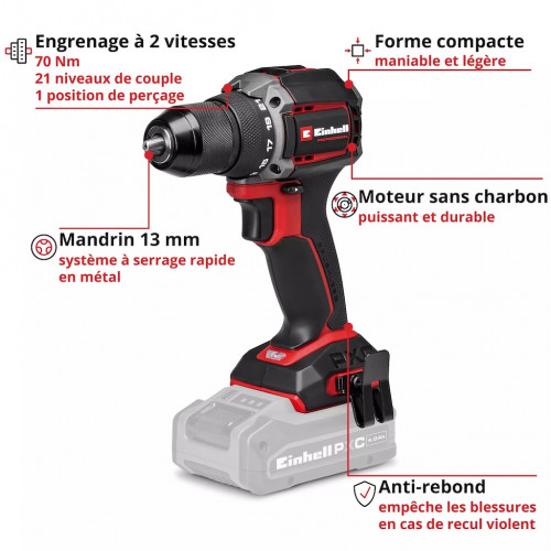 Perceuse-visseuse sans fil - TP-CD 18/70-C Li BL-Solo - 70 Nm - Brushless - Power X-Change - EINHELL 