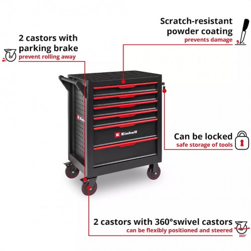 Servante d’atelier vide - 6 tiroirs - Glissières à billes - Système anti-basculement - Mobile - EINHELL 