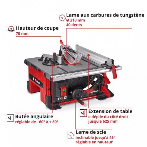 Scie circulaire sur table sans fil - TE-TS 36/8 T Li-Solo - 36 V Twin-Pack - Lame Ø 210 mm - Table aluminium avec extension - EINHELL 