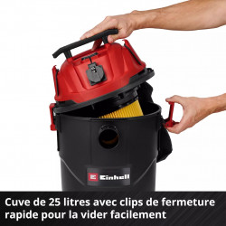 Aspirateur eaux et poussières – TC-VC 2555 A – Cuve plastique 25 L – 850 W – Prise asservie - EINHELL 