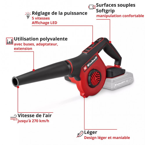 Souffleur sans fil - TE-CB 18/270 C Li-Solo - 18 V Power X-Change - 5 vitesses - 270 km/h - EINHELL 