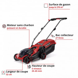 Tondeuse à gazon sans fil - GE-CM 18/32 C Li BL-Solo - 18 V Power X-Change - Largeur de coupe 32 cm - Brushless - EINHELL 