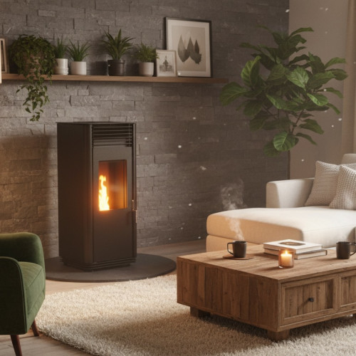 Poêle à granulés étanche CALLIOPÉ 8 kW Noir – RT2012/ RE2020 - Supra