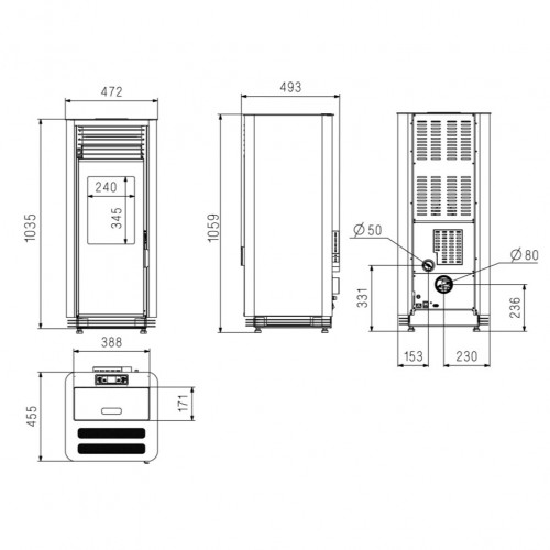 Poêle à granulés étanche CALLIOPÉ 8 kW Noir – RT2012/ RE2020 - Supra