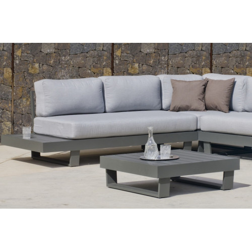 Salon de jardin Sofa Corner - MENFIS-7 LUX - Aluminium anthracite - Coussins tissu Cloud gris clair - 4 à 6 places - HEVEA