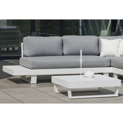 Salon de jardin Sofa Corner - MENFIS-7 LUX - Aluminium blanc - Coussins tissu Cloud gris clair - 4 à 6 places - HEVEA