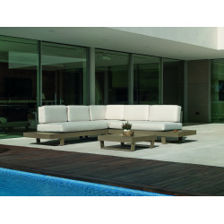 Salon de jardin Sofa Corner - MENFIS-7 LUX - Aluminium champagne - Coussins tissu Liso blanc - 4 à 6 places de marque HEVEA, référence: J9458500