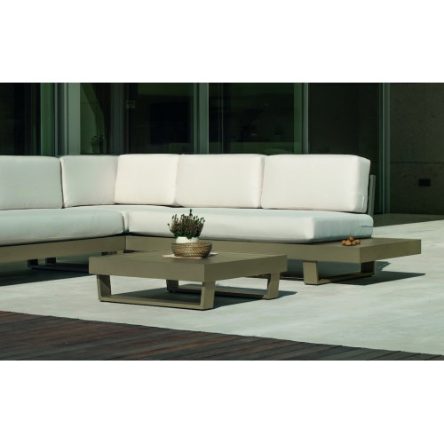 Salon de jardin Sofa Corner - MENFIS-7 LUX - Aluminium champagne - Coussins tissu Liso blanc - 4 à 6 places - HEVEA