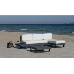 Salon de jardin Sofa Corner avec méridienne - MENFIS-99 LUX - Aluminium anthracite - Coussins tissu Liso blanc - 4 à 6 places de marque HEVEA, référence: J9458600