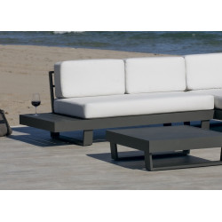 Salon de jardin Sofa Corner avec méridienne - MENFIS-99 LUX - Aluminium anthracite - Coussins tissu Liso blanc - 4 à 6 places - HEVEA