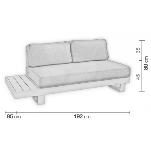 Salon de jardin Sofa Corner avec méridienne - MENFIS-99 LUX - Aluminium anthracite - Coussins tissu Liso blanc - 4 à 6 places - HEVEA