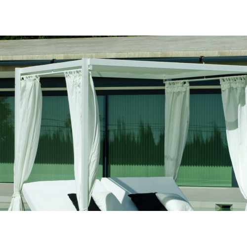 Balinaise bain de soleil double - BALINESA-210-C-CORTINAS-LUX - Aluminium blanc - Rideaux et toit textilène - 2 places - HEVEA
