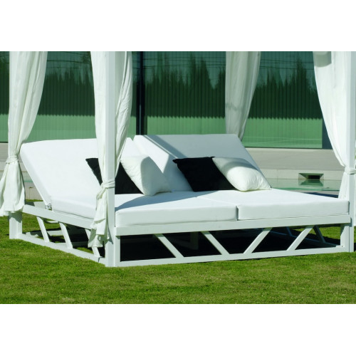 Balinaise bain de soleil double - BALINESA-210-C-CORTINAS-LUX - Aluminium blanc - Rideaux et toit textilène - 2 places - HEVEA