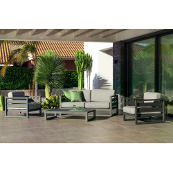 Salon de jardin - COSMOS-7 LUX - Aluminium anthracite - Coussins tissu Cloud gris clair - 4 à 5 places de marque HEVEA, référence: J9459000