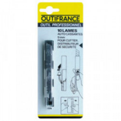 Etui plastique de 10 lames de cutter 9,5 mm de marque OUTIFRANCE , référence: B1499000